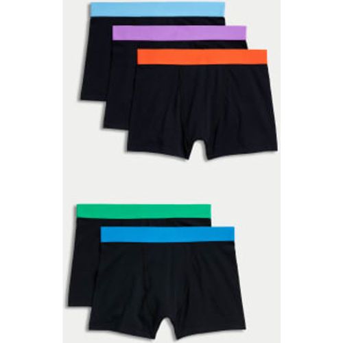 Boys 5pk Cotton with Stretch Coloured Waistband Trunks (5-16 Yrs) - - M&S Collection - Modalova