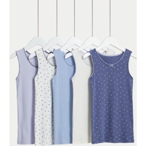 Girls 5pk Pure Cotton Stars & Plain Vests (2-14 Yrs) - - M&S Collection - Modalova