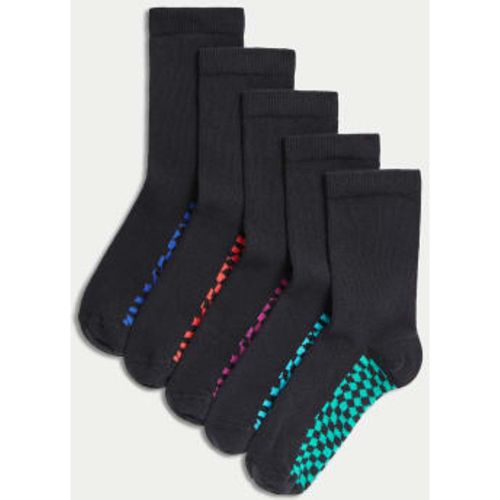 Unisex,Boys,Girls 5pk Cotton Rich Checkerboard School Socks - - M&S Collection - Modalova