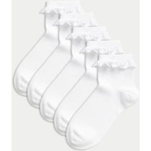 Girls 5pk Cotton Blend Frill Socks (6 Small - 7 Large) - - M&S Collection - Modalova