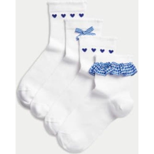 Girls 4pk Cotton Rich School Socks (6 Small - 7 Large) - - M&S Collection - Modalova