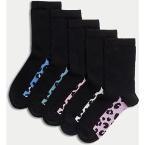 Girls 5pk Cotton Rich Leopard Socks (6 Small - 7 Large) - - M&S Collection - Modalova