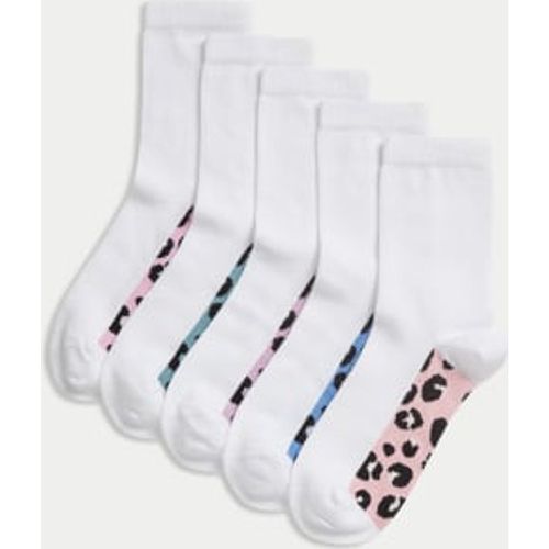 Girls 5pk Cotton Rich Leopard Print School Socks (6 Small - 7 Large) - - M&S Collection - Modalova