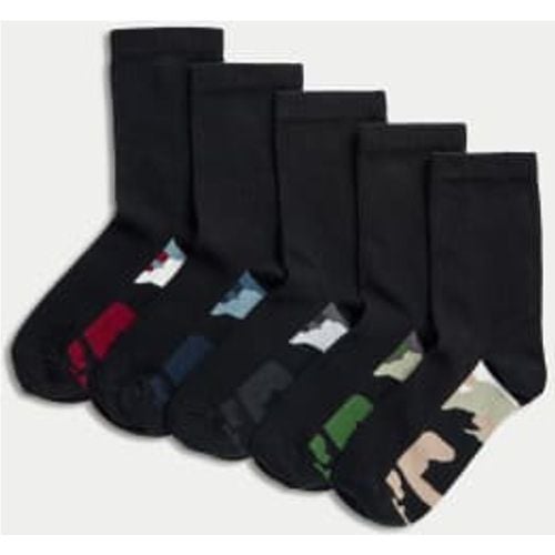 Unisex,Boys,Girls 5pk Cotton Rich Camo Sole School Socks (6 Small-7 Large) - - M&S Collection - Modalova