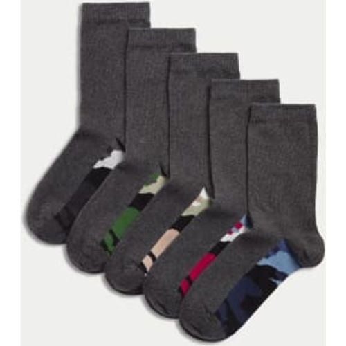 Unisex,Boys,Girls 5pk Cotton Rich Camo Sole School Socks (6 Small - 7 Large) - - M&S Collection - Modalova