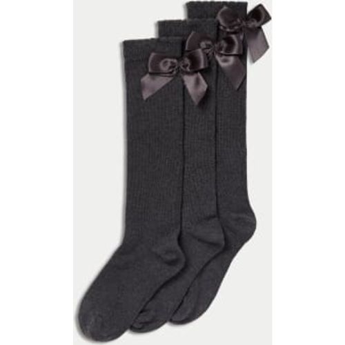 Girls 3p Cotton Rich Picot Knee High Bow Socks (6-8½ Small - 4-7 Large) - - M&S Collection - Modalova