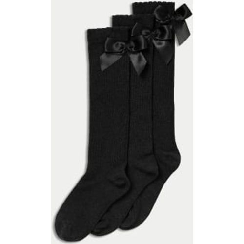 Girls 3p Cotton Rich Picot Knee High Bow Socks (6-8½ Small - 4-7 Large) - - M&S Collection - Modalova