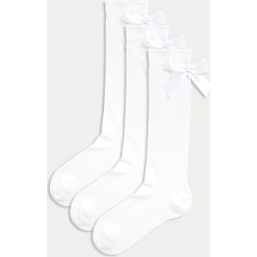 Girls 3p Cotton Rich Picot Knee High Bow Socks (6-8½ Small - 4-7 Large) - - M&S Collection - Modalova