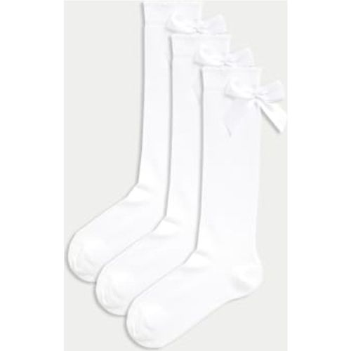 Girls 3p Cotton Rich Picot Knee High Bow Socks (6-8½ Small - 4-7 Large) - - M&S Collection - Modalova