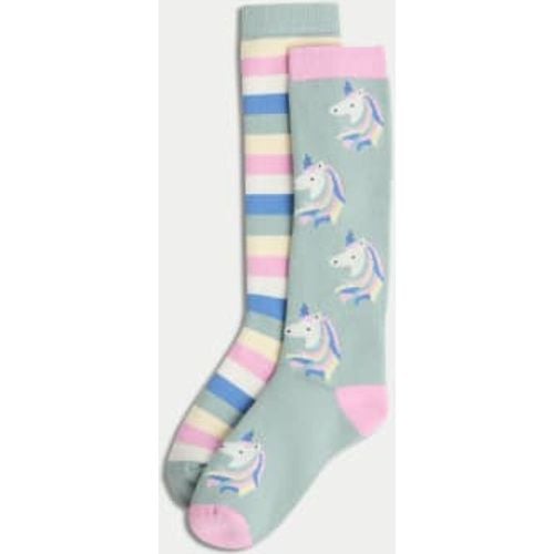 Girls 2pk Cotton Rich Unicorn Welly Socks (6 Small - 3.5 Large) - - M&S Collection - Modalova