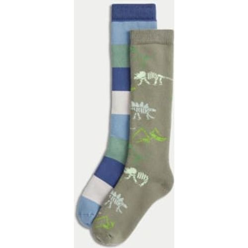 Boys 2pk Cotton Rich Dino Welly Socks (6 Small - 3.5 Large) - - M&S Collection - Modalova