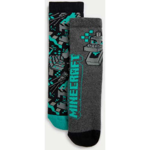 Boys 2pk Terry Minecraft™ Cosy Slipper Socks (6 Small - 7 Large) - - M&S Collection - Modalova