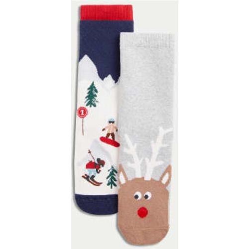 Unisex,Boys,Girls 2pk Christmas Terry Ski Slipper Socks (6 Small - 7 Large) - - M&S Collection - Modalova