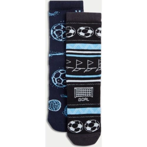 Boys 2pk Cotton Rich Terry Football Slipper Socks (6 Small - 7 Large) - - M&S Collection - Modalova