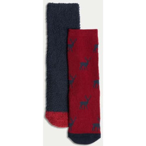 Boys 2pk Stag & Check Cosy Slipper Socks (6 Small - 7 Large) - - M&S Collection - Modalova