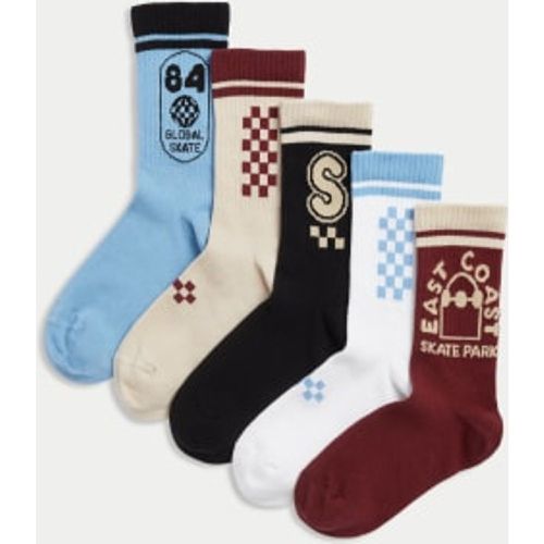 Unisex,Boys,Girls 5pk Cotton Rich Ribbed Skater Sports Socks (6 Small-7 Large) - - M&S Collection - Modalova