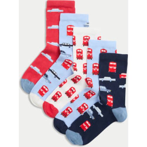 Boys 5pk Cotton Rich Transport Socks (6 Small - 7 Large) - - M&S Collection - Modalova