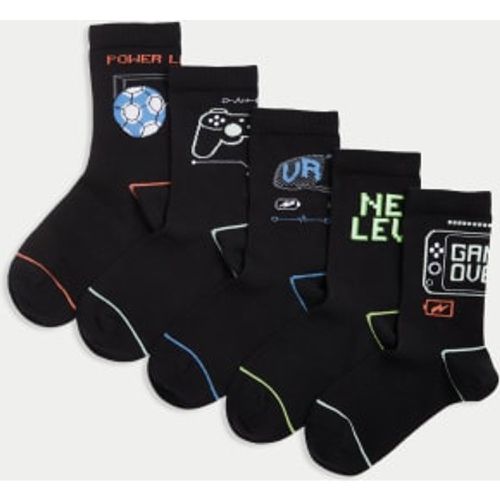 Boys 5pk Cotton Rich Gaming Football Socks (6 Small - 7 Large) - - M&S Collection - Modalova