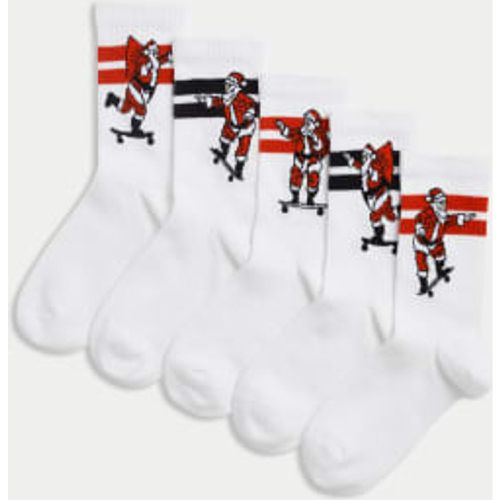 Unisex,Boys,Girls 5pk Cotton Rich Christmas Santa Sports Socks (6 Small - 7 Large) - - M&S Collection - Modalova