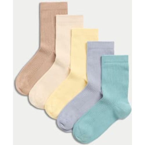 Boys 5pk Cotton Rich Ribbed Socks (6 Small - 7 Large) - M&S Collection - Modalova
