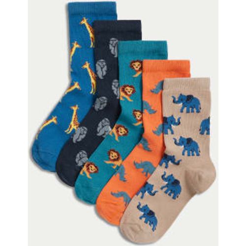 Boys 5pk Cotton Rich Animal Socks - - M&S Collection - Modalova