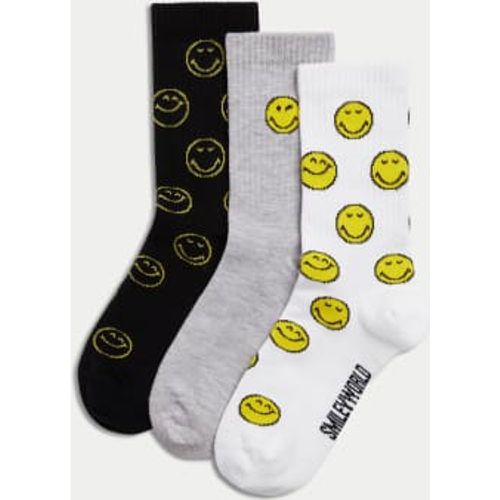 Unisex,Boys,Girls Cotton Blend SmileyWorld® Ribbed Sport Socks (8.5 Small - 7 Large) - - M&S Collection - Modalova