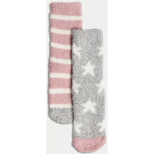 Girls 2pk Star and Stripe Cosy Slipper Socks (6 Small - 7 Large) - - M&S Collection - Modalova