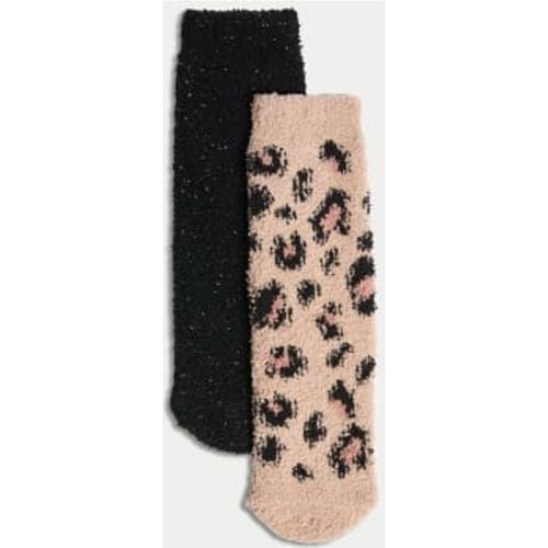 Girls 2pk Leopard & Glitter Cosy Slipper Socks - - M&S Collection - Modalova