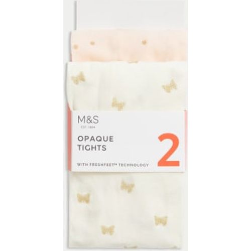 Girls 2pk 40 Denier Patterned Sparkle Tights (2-14 Yrs) - - M&S Collection - Modalova