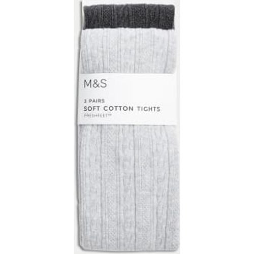 Girls 2pk Cotton Rich Cable Tights (2-14 Yrs) - - M&S Collection - Modalova