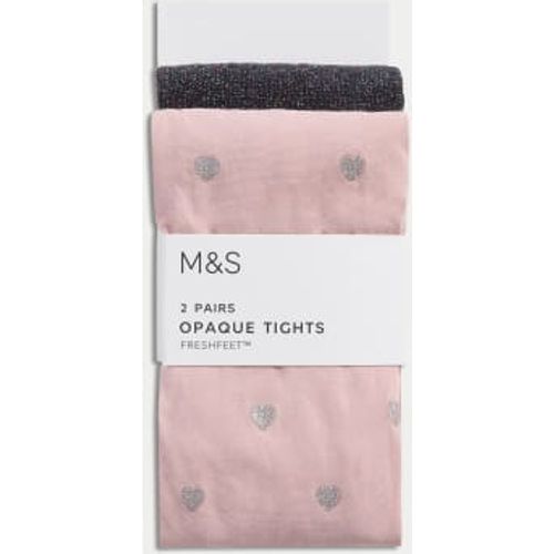 Girls 2pk Pink & Charcoal Sparkly Tights (2-14 Yrs) - - M&S Collection - Modalova