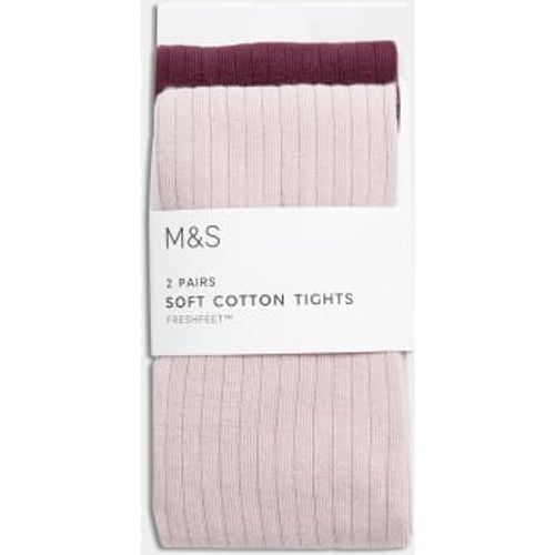 Girls 2pk Cotton Rich Ribbed Tights (2-14 Yrs) - - M&S Collection - Modalova