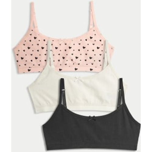 Girls 3pk Cotton Rich Plain & Heart Crop Tops (6-16 Yrs) - - M&S Collection - Modalova