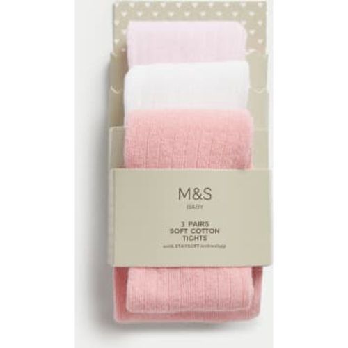 Girls 3pk Cotton Rich Ribbed Tights (0-3 Yrs) - - M&S Collection - Modalova