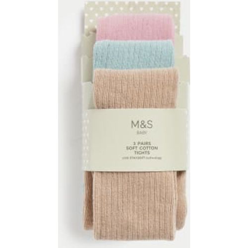 Girls 3pk Cotton Rich Ribbed Tights (0-3 Yrs) - - M&S Collection - Modalova