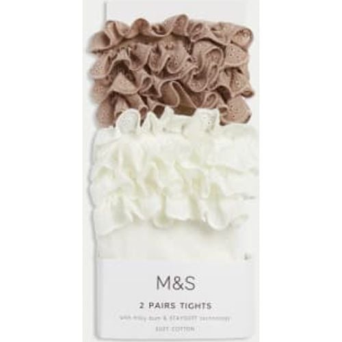 Girls 2pk Cotton Rich Frilly Tights (0-24 Mths) - - M&S Collection - Modalova