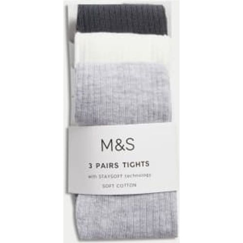 Girls 3pk Cotton Rich Ribbed Tights (0 Mths - 3 Yrs) - - M&S Collection - Modalova