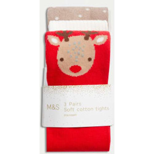 Girls 3pk Cotton Rich Christmas Tights (0 Mths-3 Yrs) - - M&S Collection - Modalova