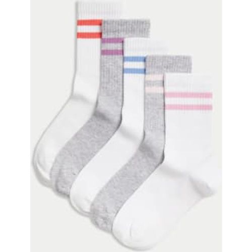 Girls 5pk Cotton Rich Ankle Ribbed Stripe Sport Socks (6 Small -7 Large) - - M&S Collection - Modalova