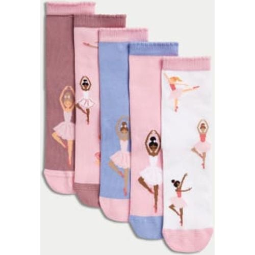 Girls 5pk Cotton Rich Ballerina Socks (6 Small - 7 Large) - - M&S Collection - Modalova