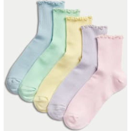 Girls 5pk Cotton Rich Ribbed Socks (6 Small - 7 Large) - - M&S Collection - Modalova