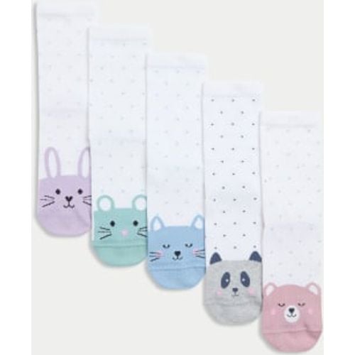 Girls 5pk Cotton Rich Toe Face Socks (6 Small - 7 Large) - - M&S Collection - Modalova