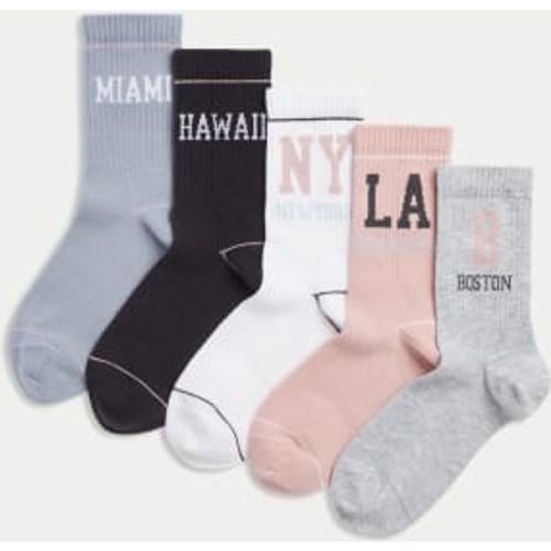 Girls 5pk Cotton Blend Sports Socks (6 Small - 7 large) - - M&S Collection - Modalova