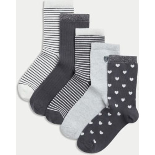 Girls 5pk Cotton Rich Patterned Socks (6 Small - 7 Large) - - M&S Collection - Modalova