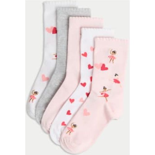 Girls 5pk Cotton Rich Ballerina Socks (6 Small - 7 Large) - - M&S Collection - Modalova