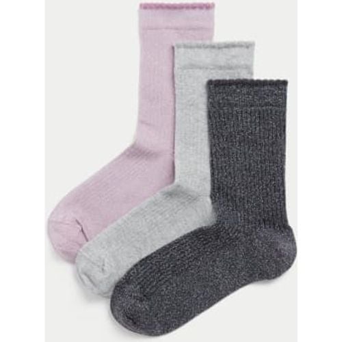 Girls 3pk Cotton Rich Sparkle Socks (6 Small - 7 Large) - - M&S Collection - Modalova