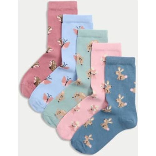 Girls 5pk Cotton Rich Animal Socks (6 Small - 7 Large) - - M&S Collection - Modalova