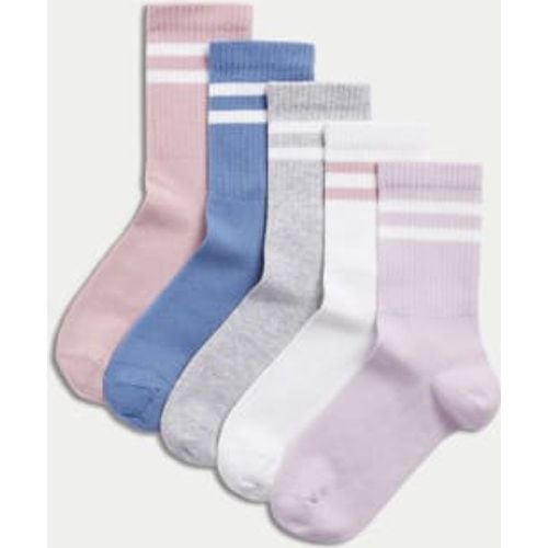 Girls 5pk Cotton Rich Ankle Stripe Sports Socks (6 Small - 7 Large) - - M&S Collection - Modalova