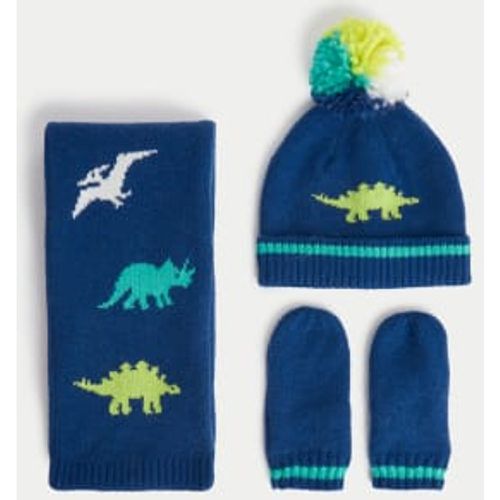 Boys Kids' Dinosaur Hat, Scarf and Mitten Set (1-6 Yrs) - - M&S Collection - Modalova