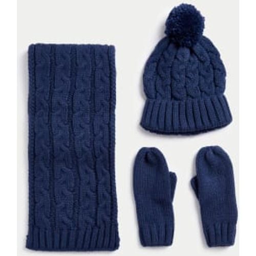 Unisex,Boys,Girls Kids' Cable Knit Hat, Scarf and Mitten Set (1-13 Yrs) - - M&S Collection - Modalova